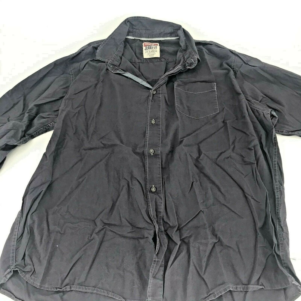 Wrangler Jeans Co Solid Black Button Down Shirt Long Sleeve Men’s
